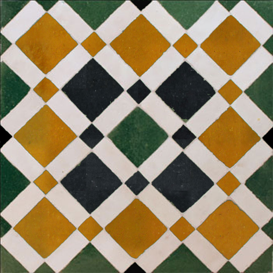 Mosaic House Moroccan tile Fes MDV Diagonal 10-8-6-1 Green Ochre Black White  zellige, mosaic, zellij, field, pattern, glaze, simple, classic 